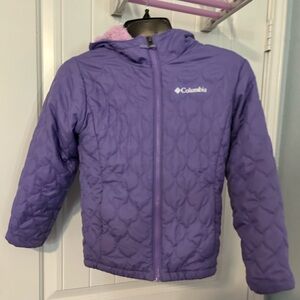 Girls Columbia Jacket Purple and lined with pink faux fur size Small, hooded